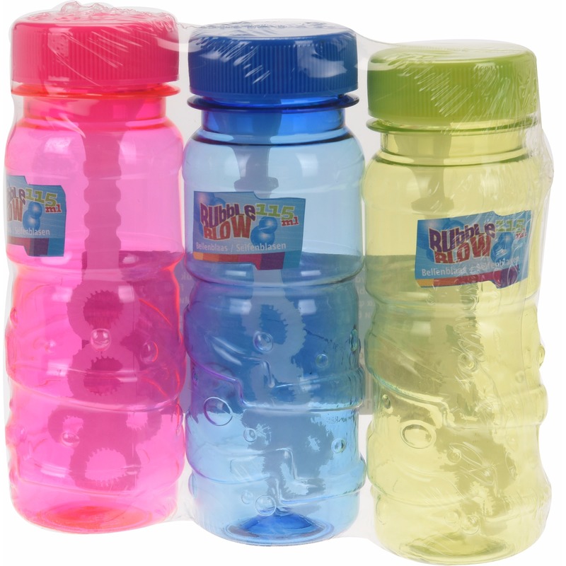 Speelgoed gekleurde bellenblaas flesjes 3 stuks x 115ml