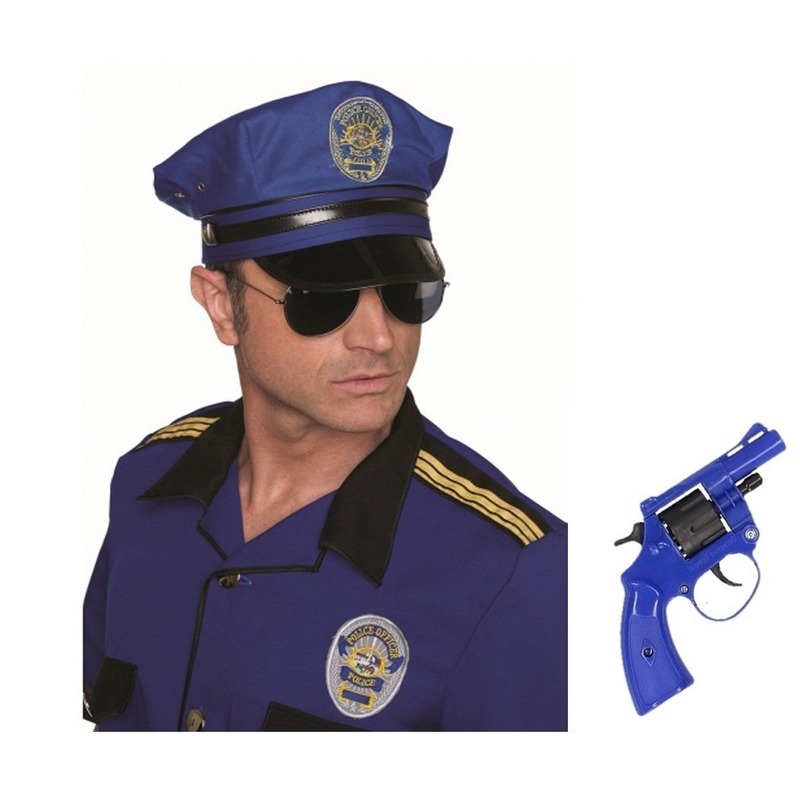 Politie verkleed accessoires petje en speelgoed pistool