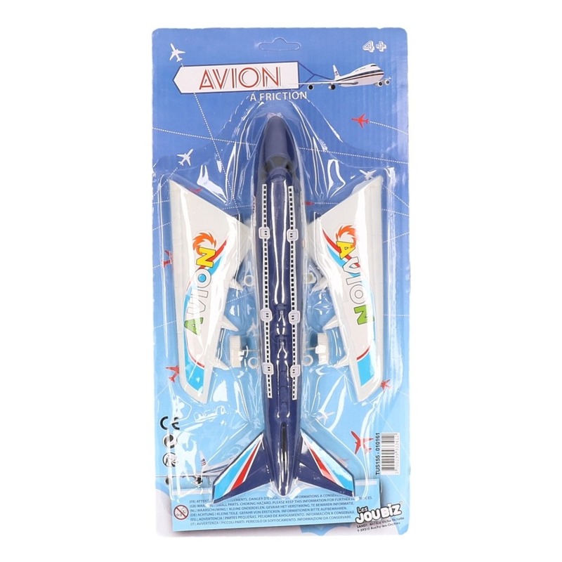 Blauw met wit speelgoed vliegtuigje 38 cm