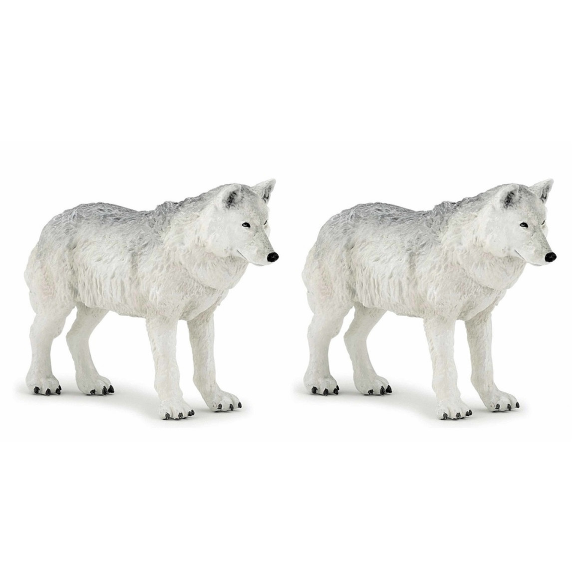 Set van 2x stuks plastic speelgoed figuur witte wolven 9,5 cm