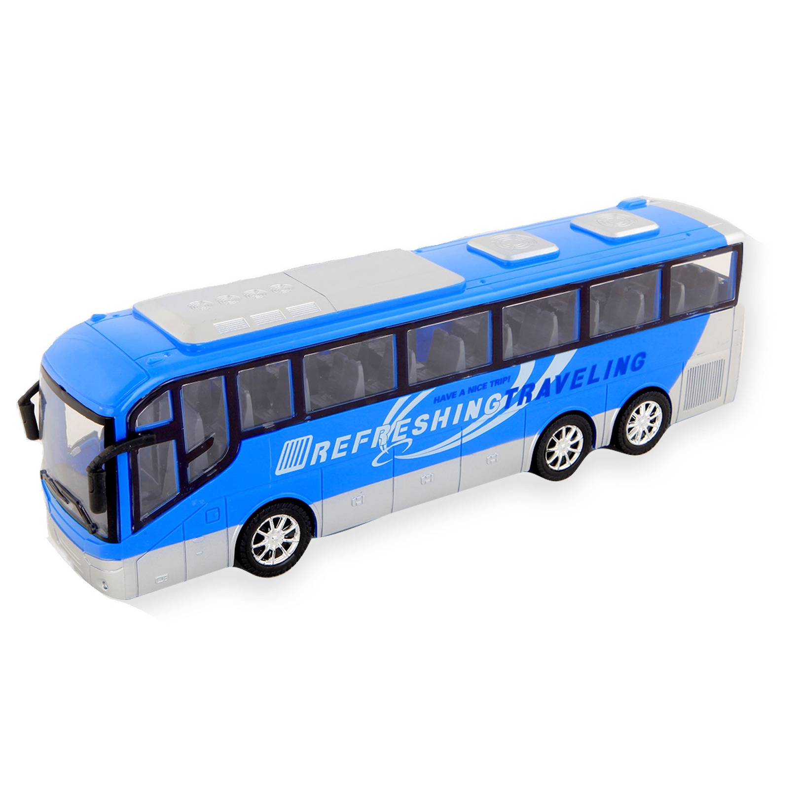 Speelgoed touringcar reis bus blauw 32 cm voor kinderen