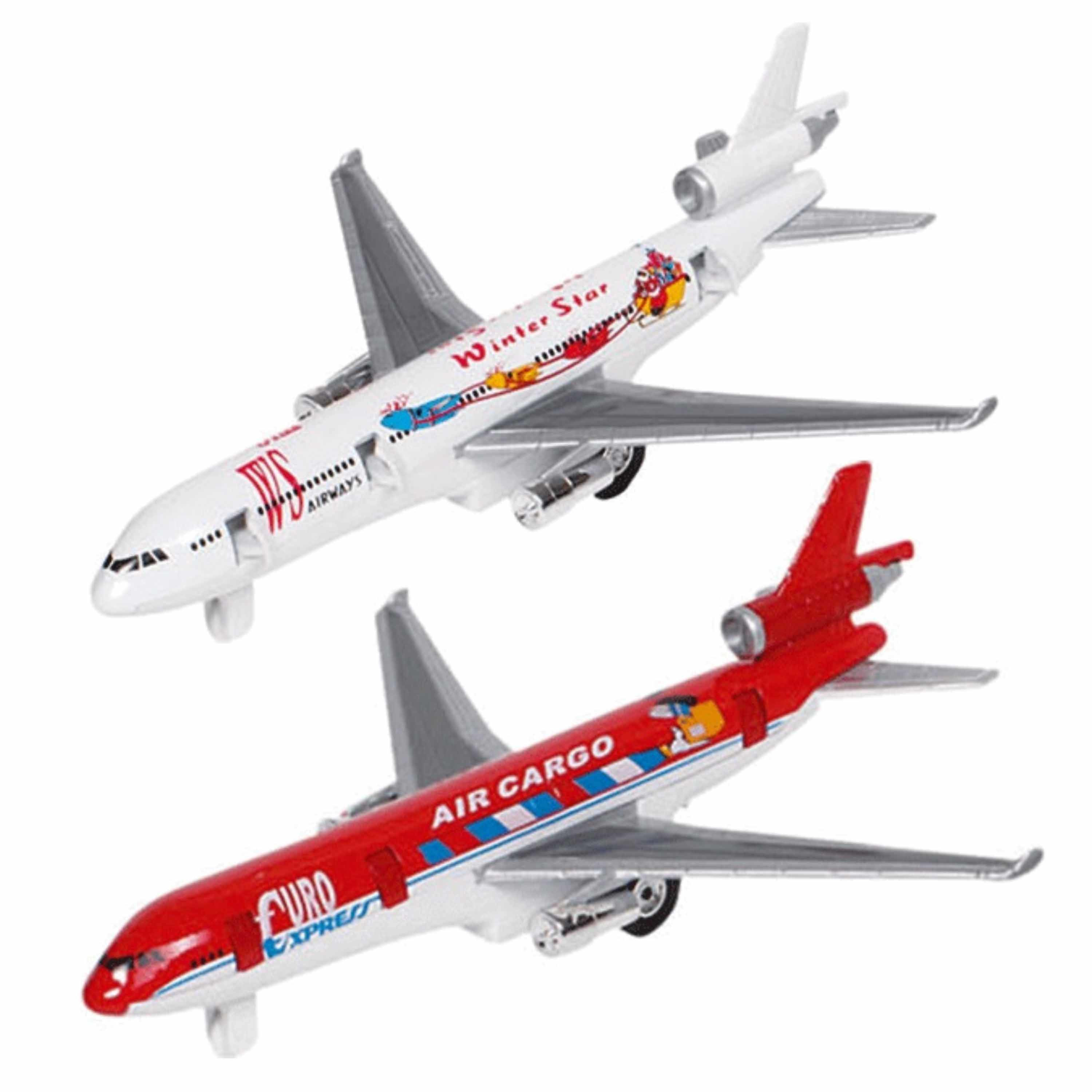 Speelgoed vliegtuigen setje van 2 stuks wit en rood 19 cm 10270164