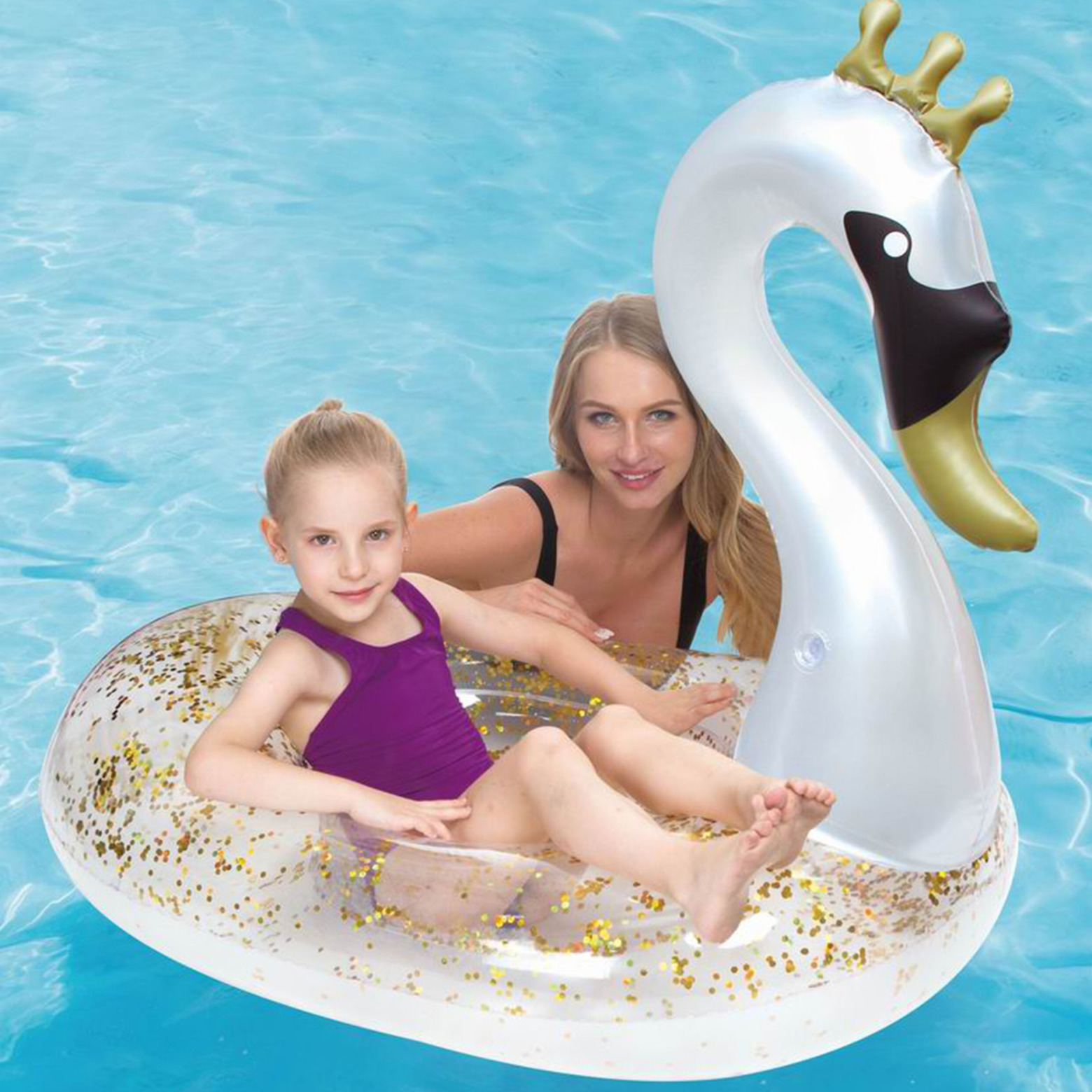 Waterspeelgoed zilveren gouden zwaan ride on luchtbed 71 x 113 x 90 cm voor jongens meisjes kinderen
